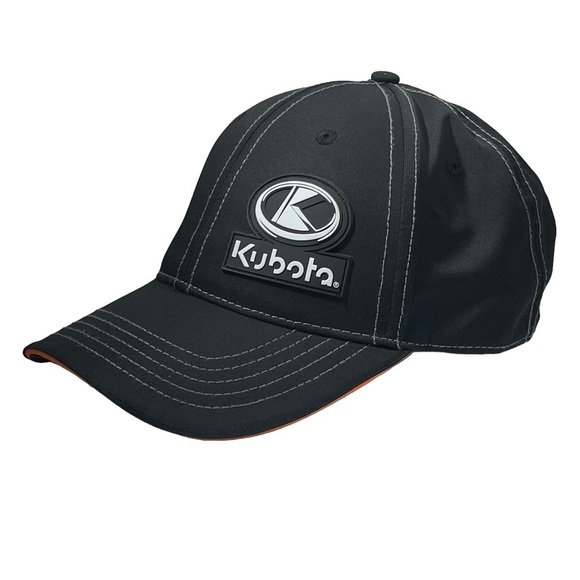 KUBOTA Tractor Adjustable Black Embroidered Baseball Hat Cap Curved Brim - Picture 2 of 8